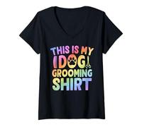 Donna Camicia da toelettatura This Is My Dog Maglietta con Collo a V
