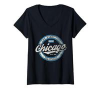 Donna Camicia da uomo donna vintage con bandiera di Chicago Illinois Maglietta con Collo a V