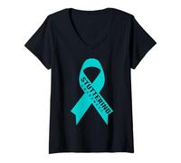 Donna Camicia di consapevolezza balbuzie - Teal Ribbon Stutter Awareness Maglietta con Collo a V