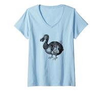 Donna Camicia Dodo Bird Ornithology nera con disegno a linee Maglietta con Collo a V