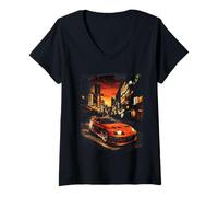 Donna Camicia Fast Car, Car Lover, Street Racing, Takeover, Race Art Maglietta con Collo a V