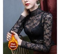 Donna Camicia Floreale Pizzo Top Rete Cavo Trasparente Dolcevita Maglia Intima