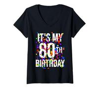 Donna Camicia Funny It's My 80th Birthday Camicia per 80 Anni Maglietta con Collo a V