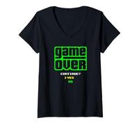 Donna Camicia Gamer Game Over Continue Game Day Shirt Maglietta con Collo a V
