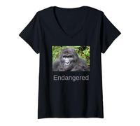 Donna Camicia Gorilla Endangered Mountain Gorilla Maglietta con Collo a V