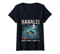 Donna Camicia Hanalei Sea Turtle Kauai North Shore Hawaii Maglietta con Collo a V