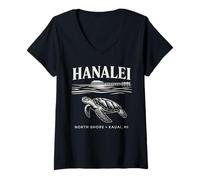 Donna Camicia Hanalei Sea Turtle North Shore Kauai Hawaii Maglietta con Collo a V