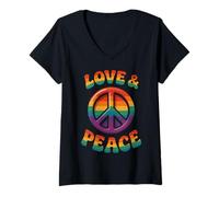 Donna Camicia Hippie Arcobaleno Amore e Pace per Festival Maglietta con Collo a V