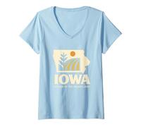 Donna Camicia Iowa Grown in The Heartland Retro Farmland Scene Maglietta con Collo a V