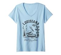 Donna Camicia Louisiana Pelican State Swamp And Wildlife Vintage Maglietta con Collo a V