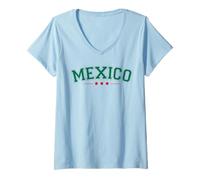 Donna Camicia messicana divertente bandiera rossa verde messicana Maglietta con Collo a V