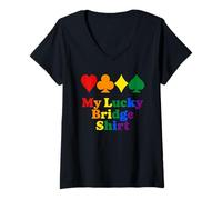 Donna Camicia My Lucky Bridge Rainbow Card Suits Maglietta con Collo a V