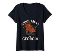 Donna Camicia Natalizia Georgia Holiday State Southern Winter Maglietta con Collo a V