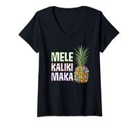 Donna Camicia Natalizia Hawaiana - Mele Kalikimaka Xmas Pineapple Maglietta con Collo a V