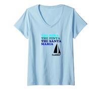 Donna Camicia Nina Pinta Santa Maria Funny Boats Step Brothers Hoes Maglietta con Collo a V