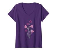 Donna Camicia Nucleo Cottage Viola Fiori Viola Maglietta con Collo a V
