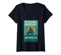 Donna Camicia Oceanic Odyssey Ship Vintage Maritime Mystic CT Voyage Maglietta con Collo a V