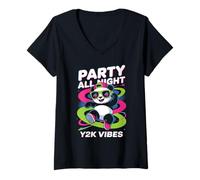 Donna Camicia Party Panda all Night Y2K Vibes Retro Panda Cool Dance Maglietta con Collo a V