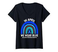 Donna Camicia per abusi sui minori - April We Wear Blue Child Abuse Awareness Maglietta con Collo a V