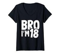 Donna Camicia per Bambini 18° Compleanno Boy Bro I'm 18 Year Old Diciotto Anni Maglietta con Collo a V