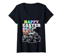 Donna Camicia per ragazzi Monster Truck di Pasqua - Happy Easter Toddler Maglietta con Collo a V