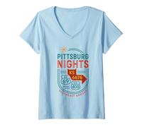 Donna Camicia Pittsburg Nights Retro KS 6676 US 69 400 Road Graphic Maglietta con Collo a V
