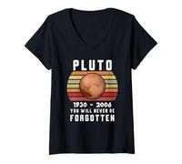 Donna Camicia Plutone Funny Never Forgotten 1930-2016 Planet Plutone Maglietta con Collo a V
