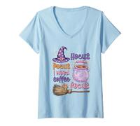 Donna Camicia Pocus Hocus Coffee Focus Pocus I Need Coffee To Maglietta con Collo a V