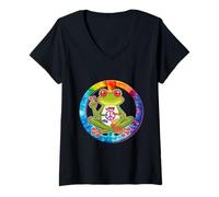 Donna Camicia Rana Pace Amore Hippie Fede Gioia Speranza Positive Vibes Maglietta con Collo a V