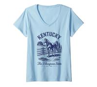 Donna Camicia retrò Kentucky State Est 1792 Bluegrass Horse Racing Maglietta con Collo a V