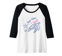 Donna Camicia tartaruga marina con grafica costiera con stelle marine e conchiglie Maglia con Maniche Raglan