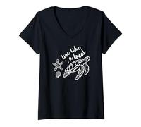 Donna Camicia tartaruga marina con grafica costiera con stelle marine e conchiglie Maglietta con Collo a V