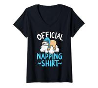 Donna Camicia Ufficiale da Pisolino Bradipo Official Napping Shirt Maglietta con Collo a V
