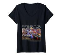 Donna Camicia Vegas Strip, Las Vegas Nevada Shirt, Vegas Luci di Viaggio Maglietta con Collo a V