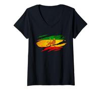 Donna Camicia vintage con bandiera dell'Etiopia Leone Giuda Rasta Reggae Maglietta con Collo a V