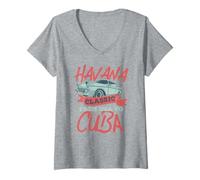 Donna Camicia Vintage Havana Classic Car Cuban Pride Retro Car Maglietta con Collo a V
