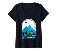 Donna Camino Coppia Espirituale Pellegrini Santiago Compostela 2026 Maglietta con Collo a V