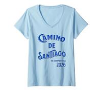Donna Camino de Santiago 2026 Pellegrino Compostela Spagna Cammino Maglietta con Collo a V