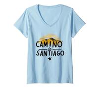 Donna Camino de Santiago retrò Tramonto Spagna Compostela Vintage Maglietta con Collo a V