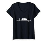 Donna Camion Trucker Heartbeat Big Rig Semi Truck Driver Shirt Maglietta con Collo a V
