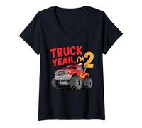 Donna Camion Yeah I'm 2 Monster Truck Compleanno Maglietta con Collo a V