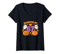 Donna Camiseta Haunted by 67 Six Seven 6 7 Meme Gen We Wear Pink Maglietta con Collo a V
