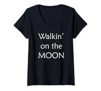 Donna Camminando sulla Luna Maglietta con Collo a V
