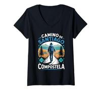 Donna Cammino De Santiago Compostela Maglietta con Collo a V