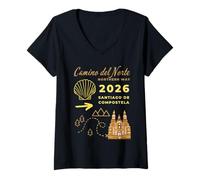 Donna Cammino del Nord 2026 Santiago di Compostela Maglietta con Collo a V