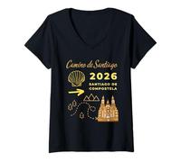 Donna Cammino di Santiago Cattedrale Compostela 2026 Maglietta con Collo a V