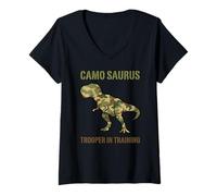 Donna Camo Saurus Graphic Squad Cartoon Army T-Rex Bambini Ragazzo Maglietta con Collo a V