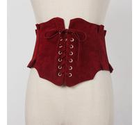 Donna Camoscio Sintetico Cinghia Larga Vintage Corsetto Cintura Abito con Lacci