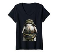 Donna Camouflage Coniglio Camo Animal Hunter Wildlife Caccia Maglietta con Collo a V