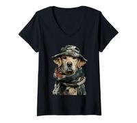 Donna Camouflage Golden Retriever Camo Animal Hunter Caccia Cane Maglietta con Collo a V